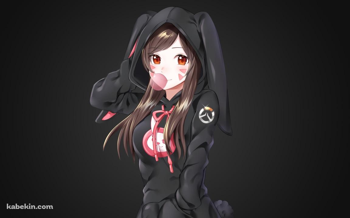 黒いパーカーを着たd.va / オーバーウォッチの壁紙(1152px x 720px) 高画質 PC・デスクトップ用