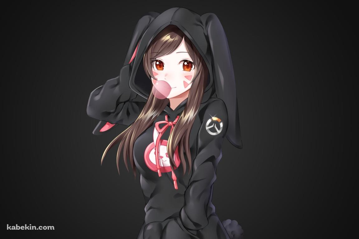 黒いパーカーを着たd.va / オーバーウォッチの壁紙(1152px x 768px) 高画質 PC・デスクトップ用