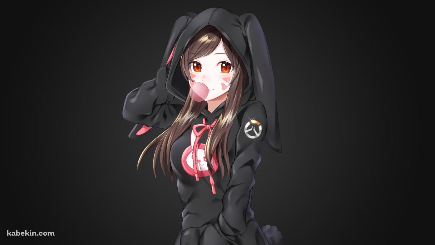 黒いパーカーを着たd.va / オーバーウォッチの壁紙(1391px x 783px) 高画質 PC・デスクトップ用