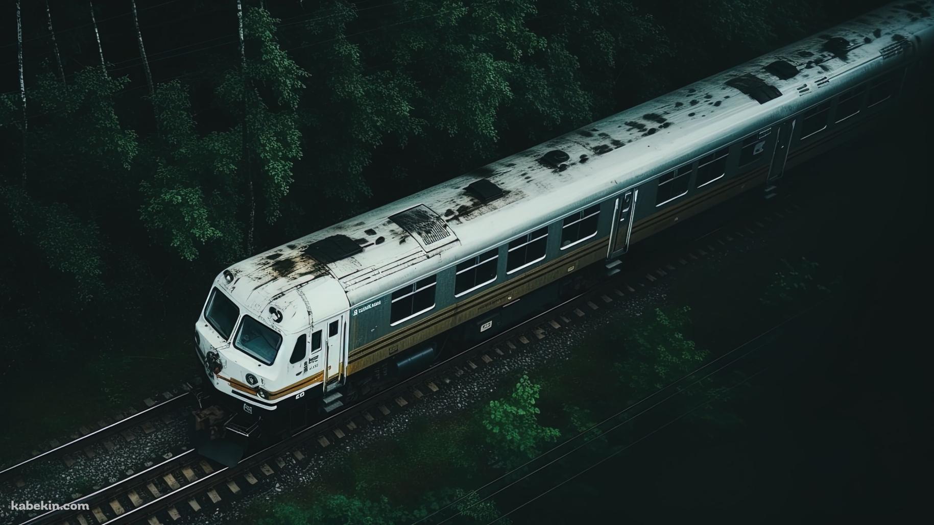 森の中を走るボロボロの白い電車の壁紙(1829px x 1029px) 高画質 PC・デスクトップ用