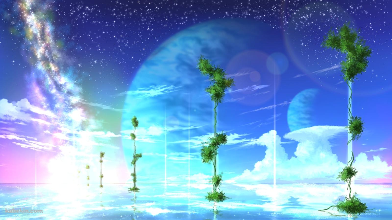 ファンタジー / 海から生える背の高い緑の草 / 惑星の壁紙(1600px x 900px) 高画質 PC・デスクトップ用