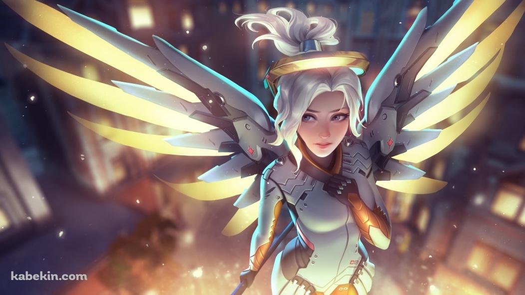 胸元に手をあてるマーシー / ヒーロー / Mercy / オーバーウォッチの壁紙(1051px x 591px) 高画質 PC・デスクトップ用