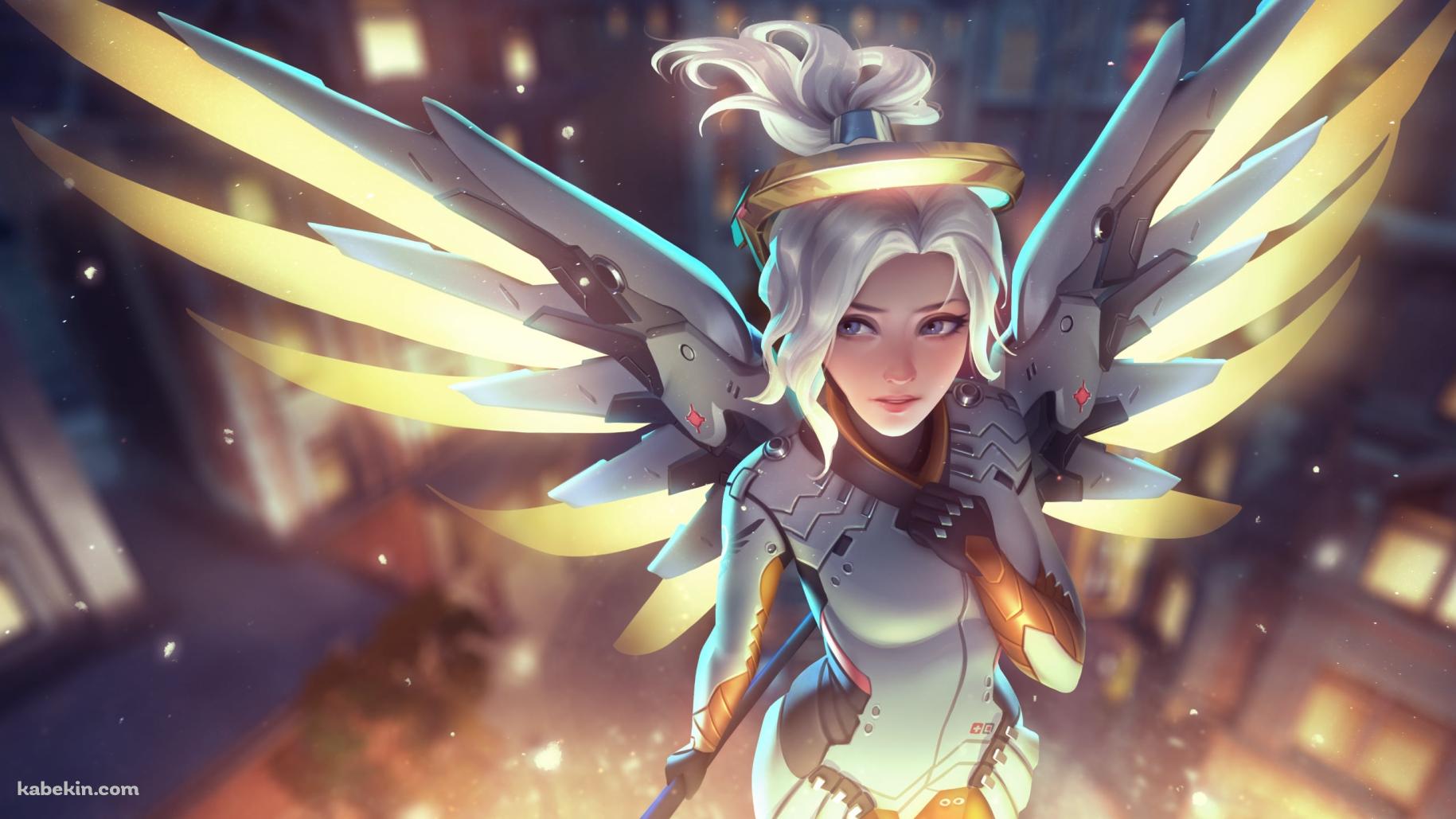 胸元に手をあてるマーシー / ヒーロー / Mercy / オーバーウォッチの壁紙(1829px x 1029px) 高画質 PC・デスクトップ用