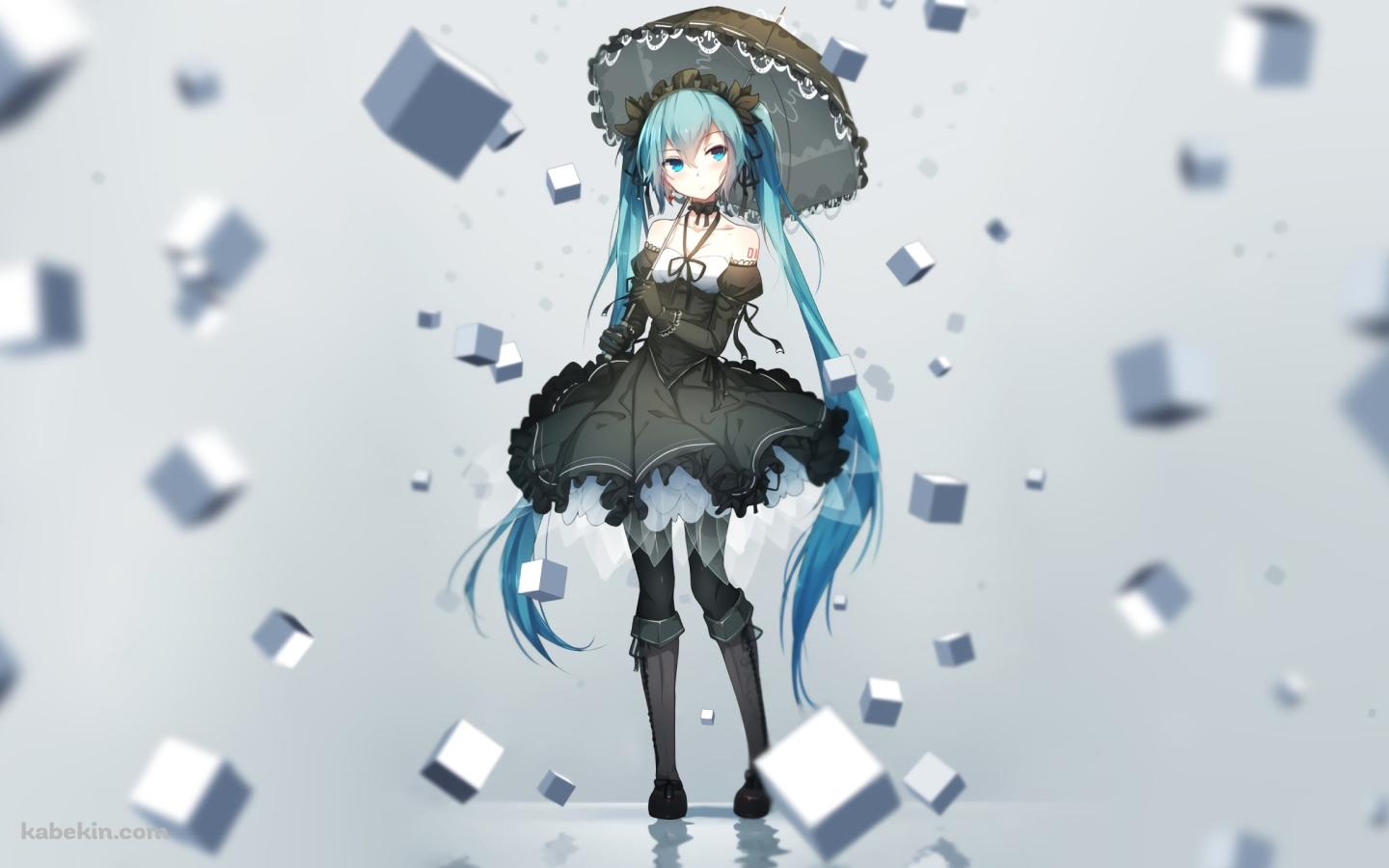 沢山の白いキューブと日傘をさす初音ミク / ボカロ / ボーカロイドの壁紙(1440px x 900px) 高画質 PC・デスクトップ用