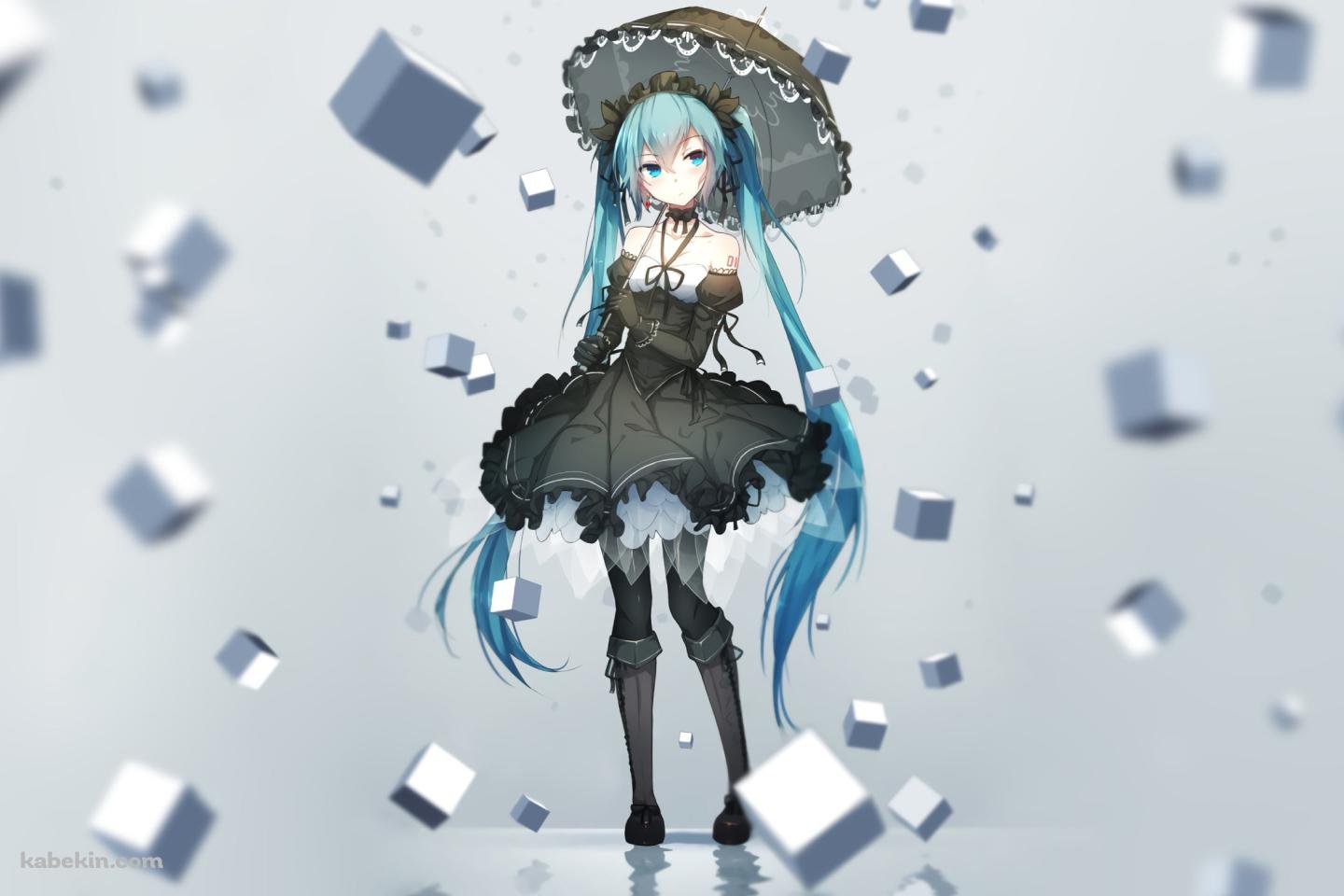 沢山の白いキューブと日傘をさす初音ミク / ボカロ / ボーカロイドの壁紙(1440px x 960px) 高画質 PC・デスクトップ用
