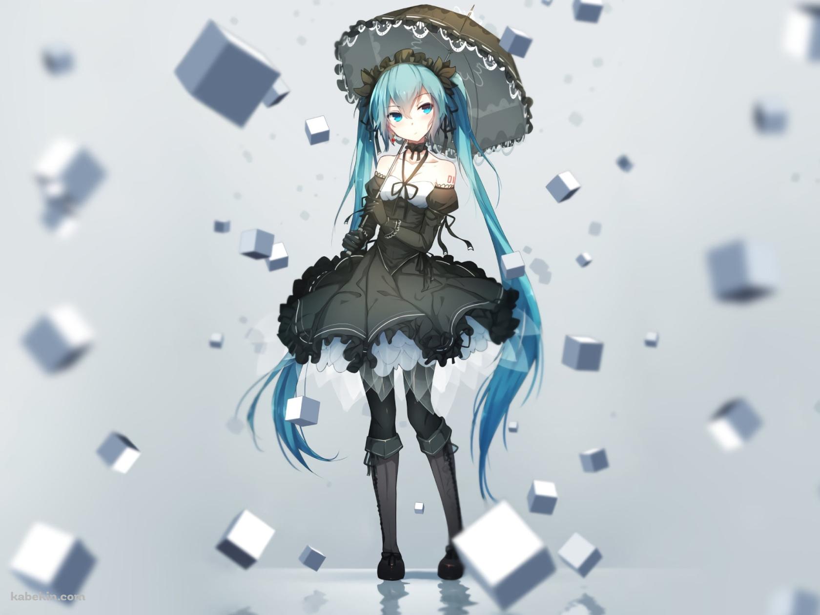 沢山の白いキューブと日傘をさす初音ミク / ボカロ / ボーカロイドの壁紙(1680px x 1260px) 高画質 PC・デスクトップ用