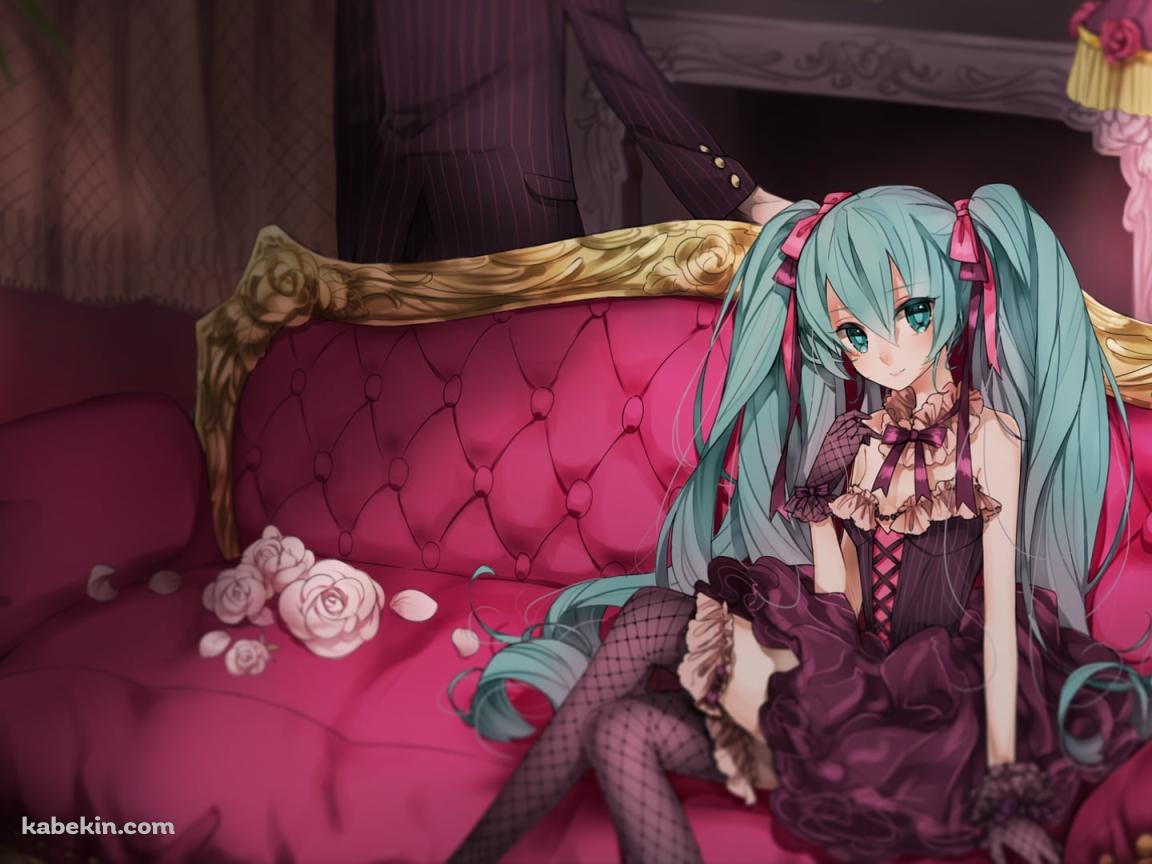 ピンクのゴージャスな椅子に座る初音ミク / ボカロ / ボーカロイドの壁紙(1152px x 864px) 高画質 PC・デスクトップ用