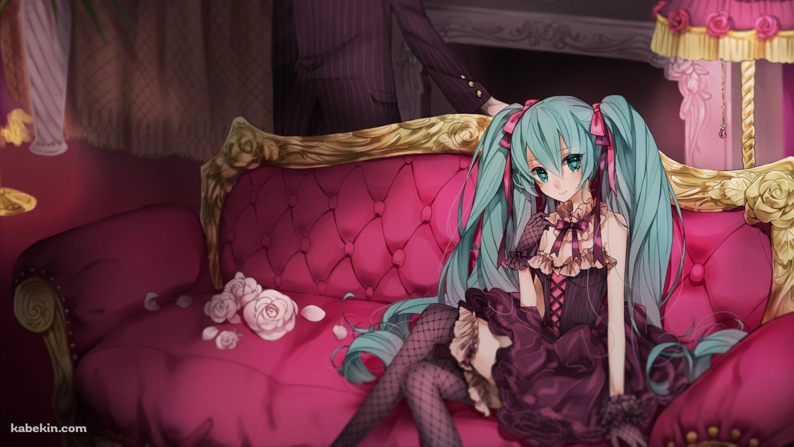 ピンクのゴージャスな椅子に座る初音ミク / ボカロ / ボーカロイドの壁紙(1600px x 900px) 高画質 PC・デスクトップ用