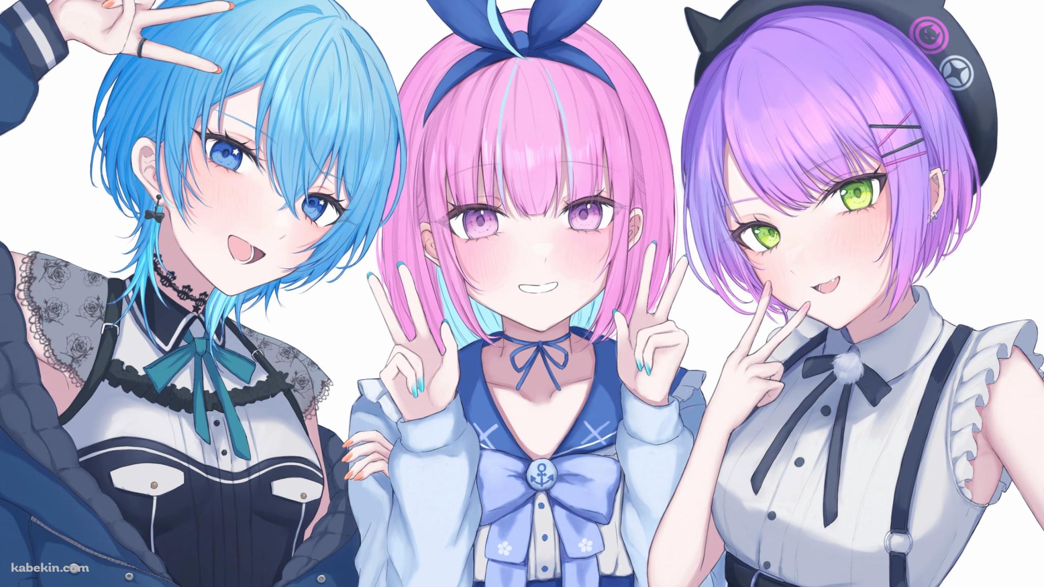 こちらに向かってピースをする湊あくあと常闇トワと星街すいせい / ホロライブ / バーチャルYouTuber / Vtuberの壁紙(2048px x 1152px) 高画質 PC・デスクトップ用