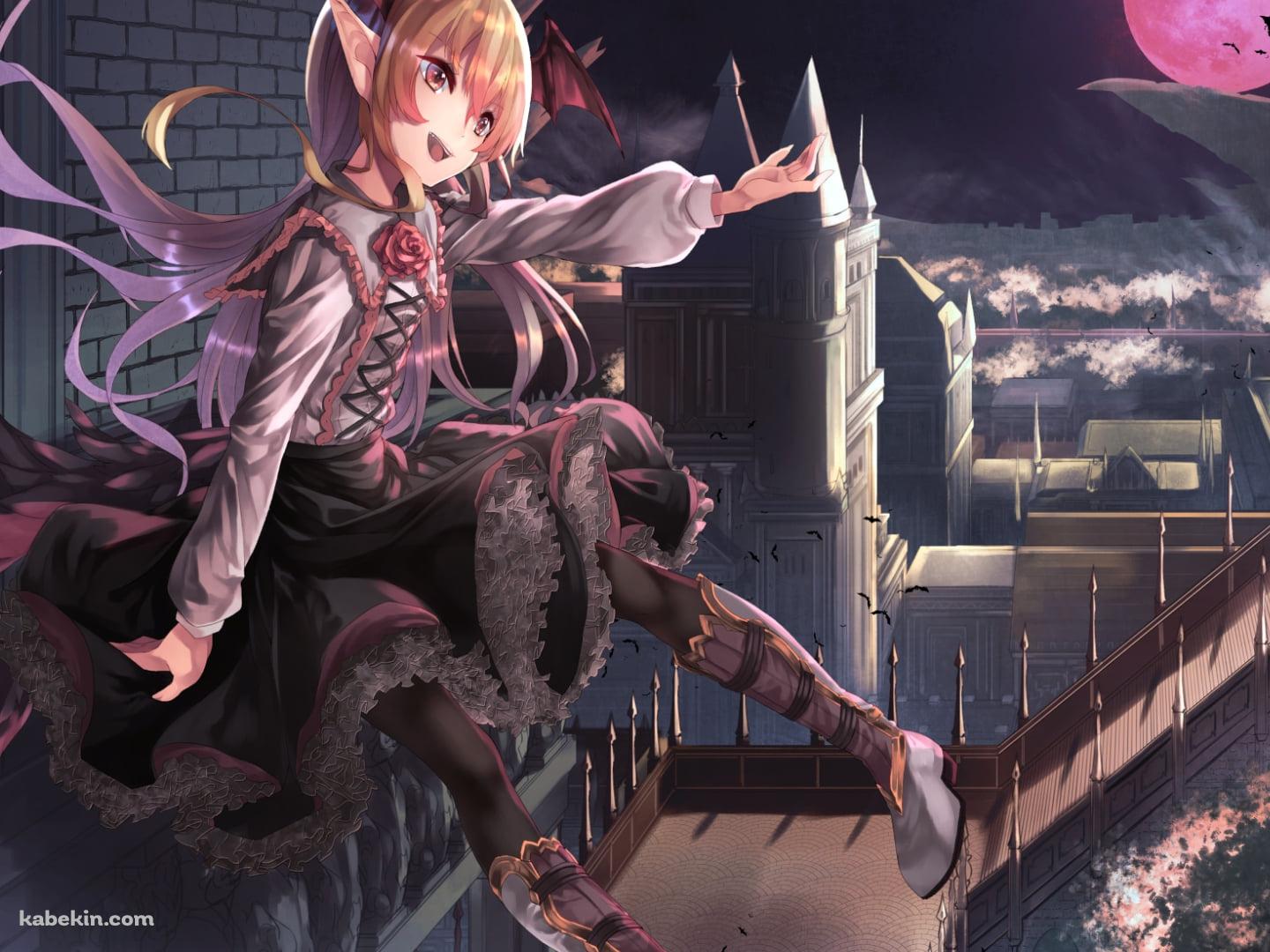 建物の手摺に座るヴァンピィちゃん / 赤い満月 / グラブル / 神撃のバハムートの壁紙(1440px x 1080px) 高画質 PC・デスクトップ用
