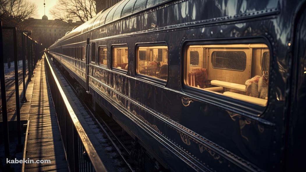 停車中の高級感のある青い寝台列車の壁紙(1051px x 591px) 高画質 PC・デスクトップ用