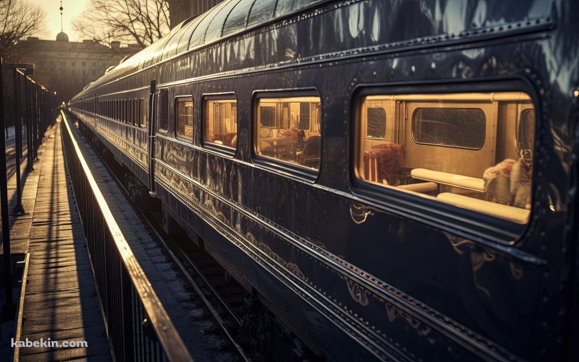 停車中の高級感のある青い寝台列車の壁紙(1152px x 720px) 高画質 PC・デスクトップ用