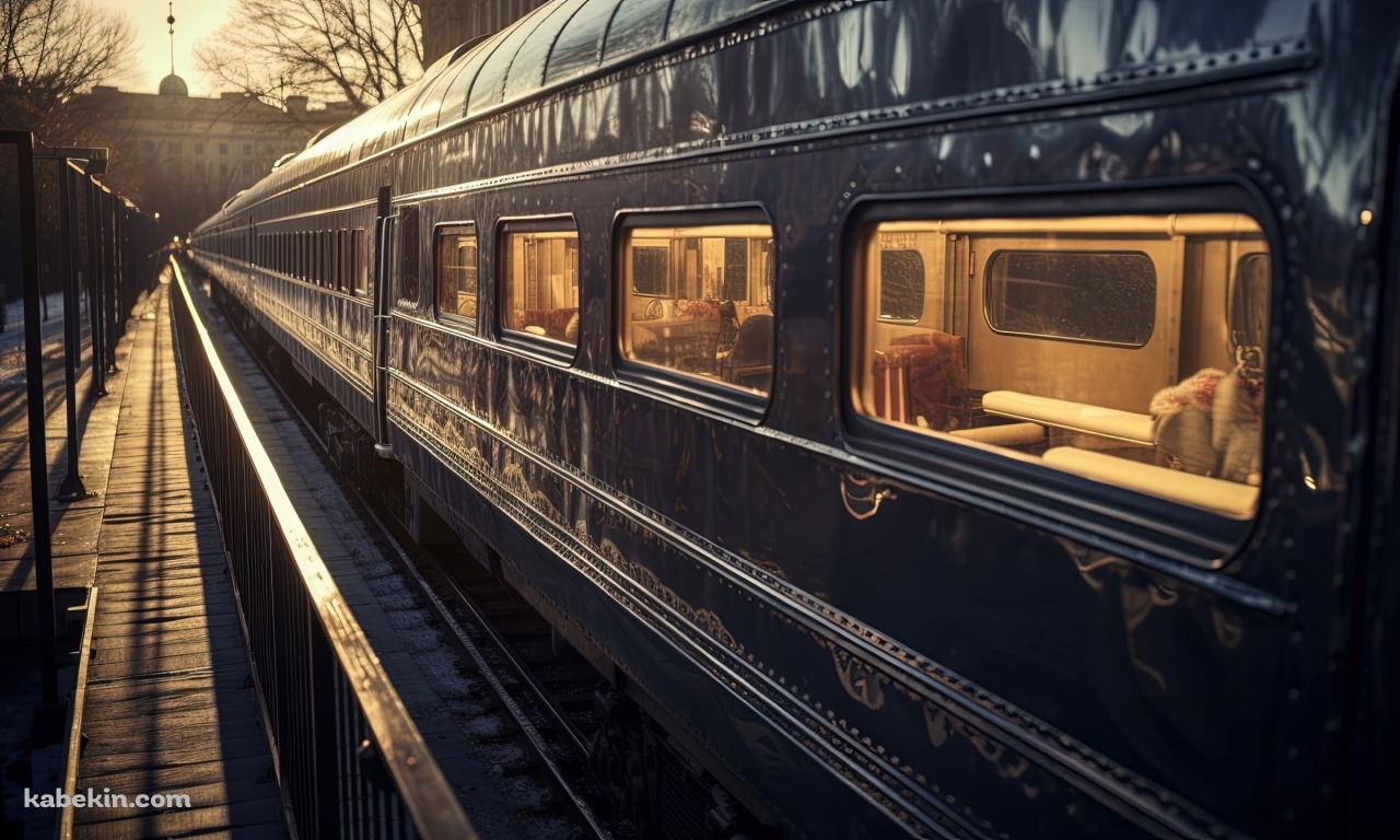 停車中の高級感のある青い寝台列車の壁紙(1280px x 768px) 高画質 PC・デスクトップ用