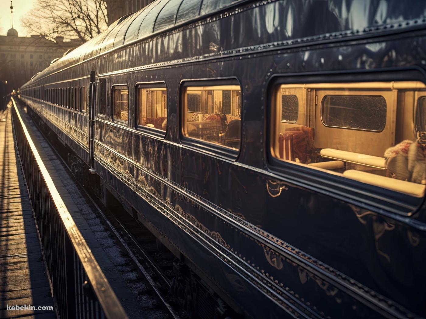 停車中の高級感のある青い寝台列車の壁紙(1400px x 1050px) 高画質 PC・デスクトップ用