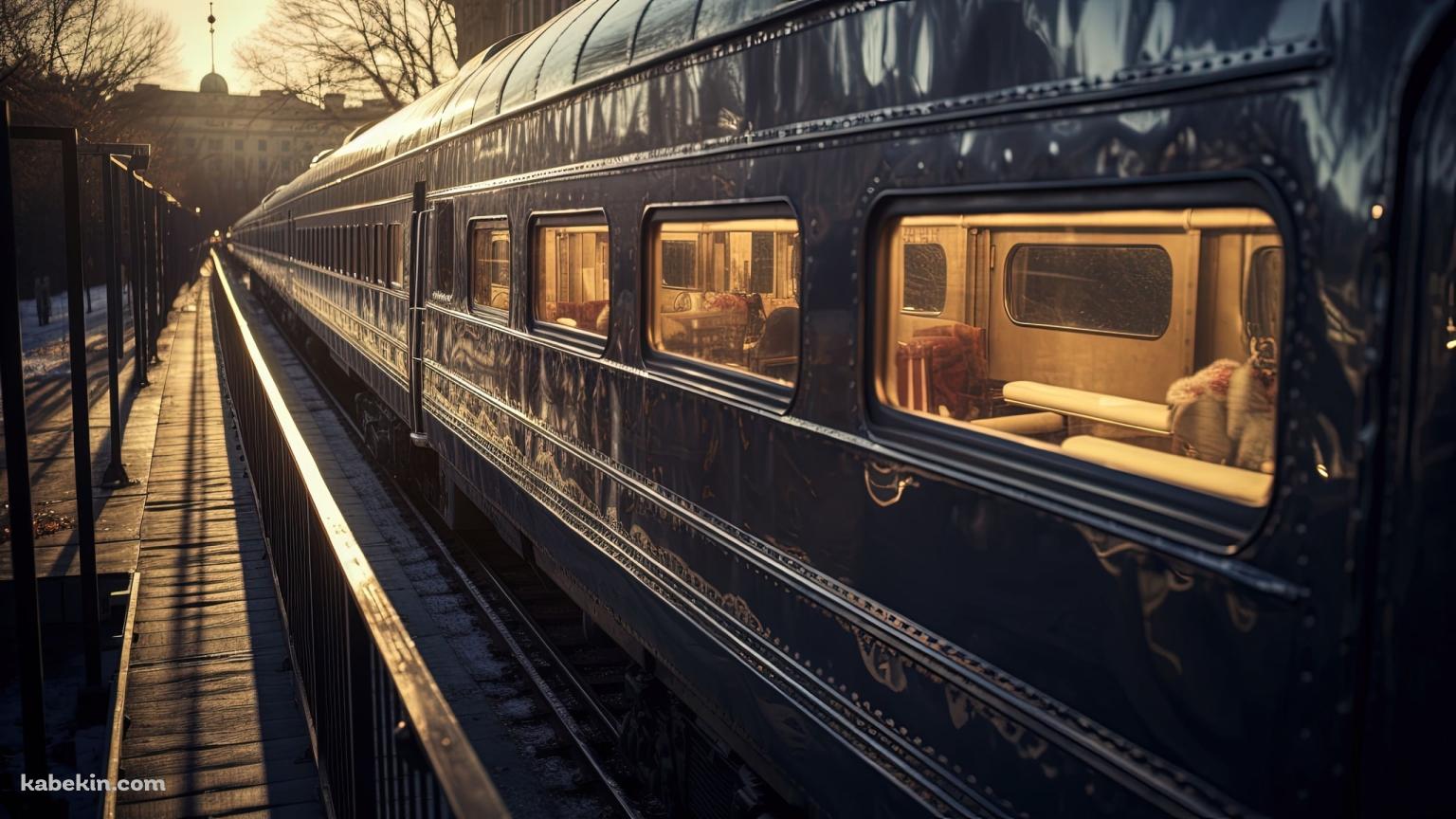 停車中の高級感のある青い寝台列車の壁紙(1536px x 864px) 高画質 PC・デスクトップ用