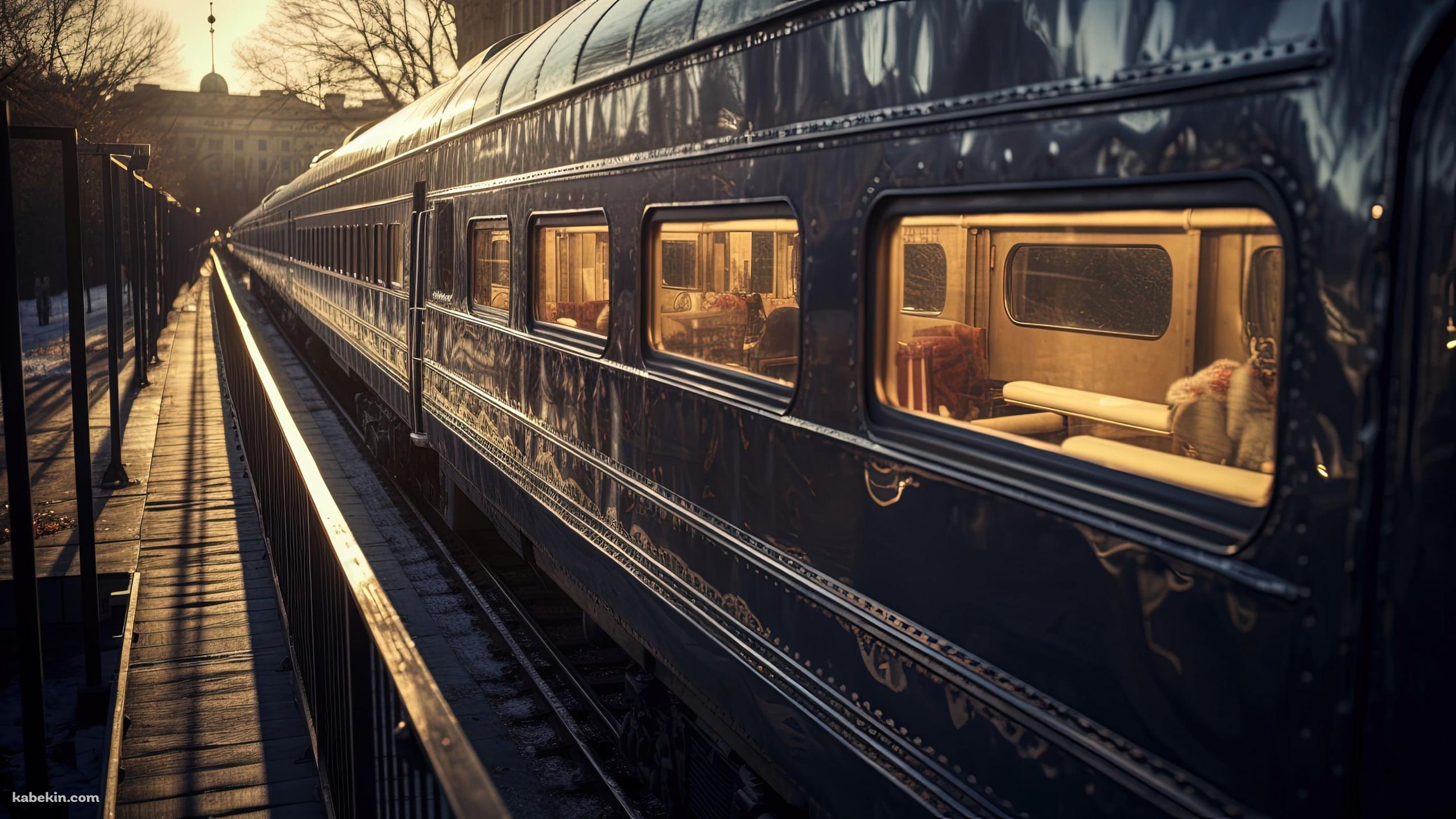 停車中の高級感のある青い寝台列車の壁紙(2560px x 1440px) 高画質 PC・デスクトップ用