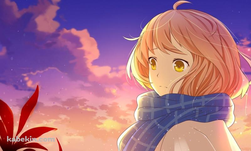 青いマフラーを巻いた栗山未来(くりやまみらい) / 境界の彼方の壁紙(800px x 480px) 高画質 PC・デスクトップ用