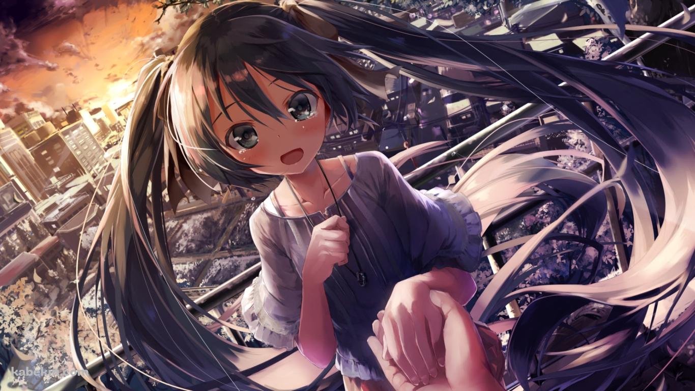 手を取る笑顔の初音ミク / ボカロ / ボーカロイドの壁紙(1366px x 768px) 高画質 PC・デスクトップ用