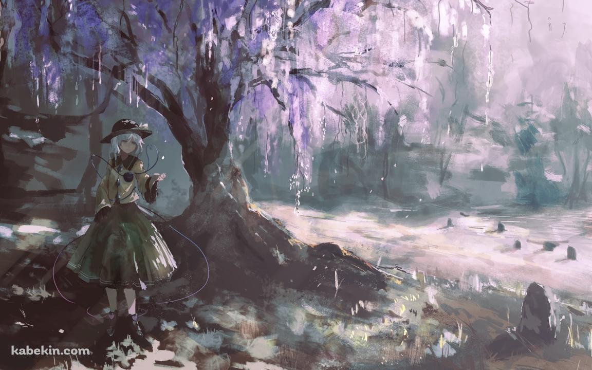 紫の花が咲く木の下に佇む古明地こいし / 東方の壁紙(1152px x 720px) 高画質 PC・デスクトップ用