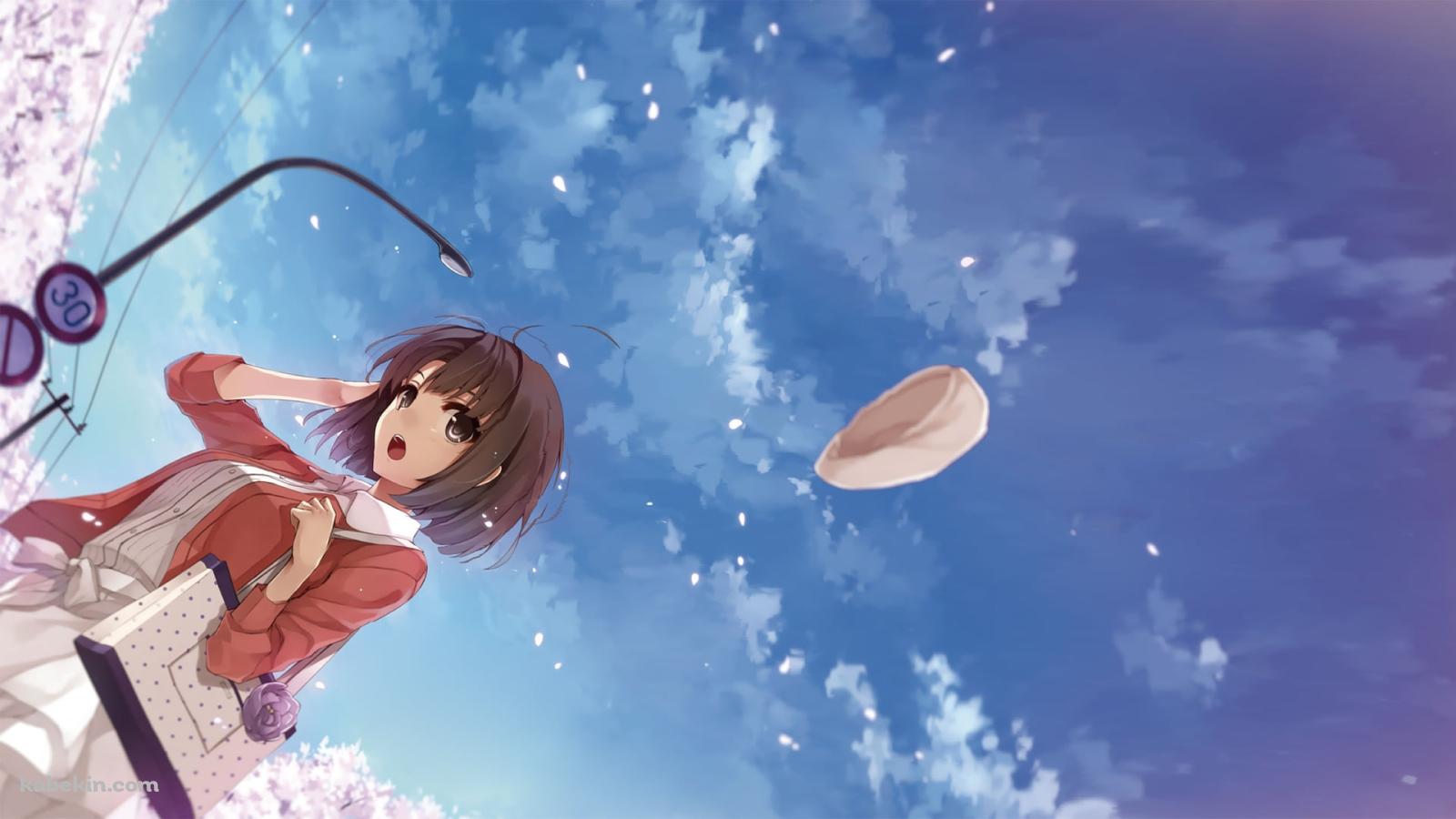 白い帽子が飛び慌ててる加藤恵 / 冴えない彼女の育てかたの壁紙(1600px x 900px) 高画質 PC・デスクトップ用