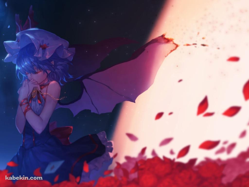 舞いちる赤い葉と目をつぶるレミリア・スカーレット / 東方の壁紙(1024px x 768px) 高画質 PC・デスクトップ用