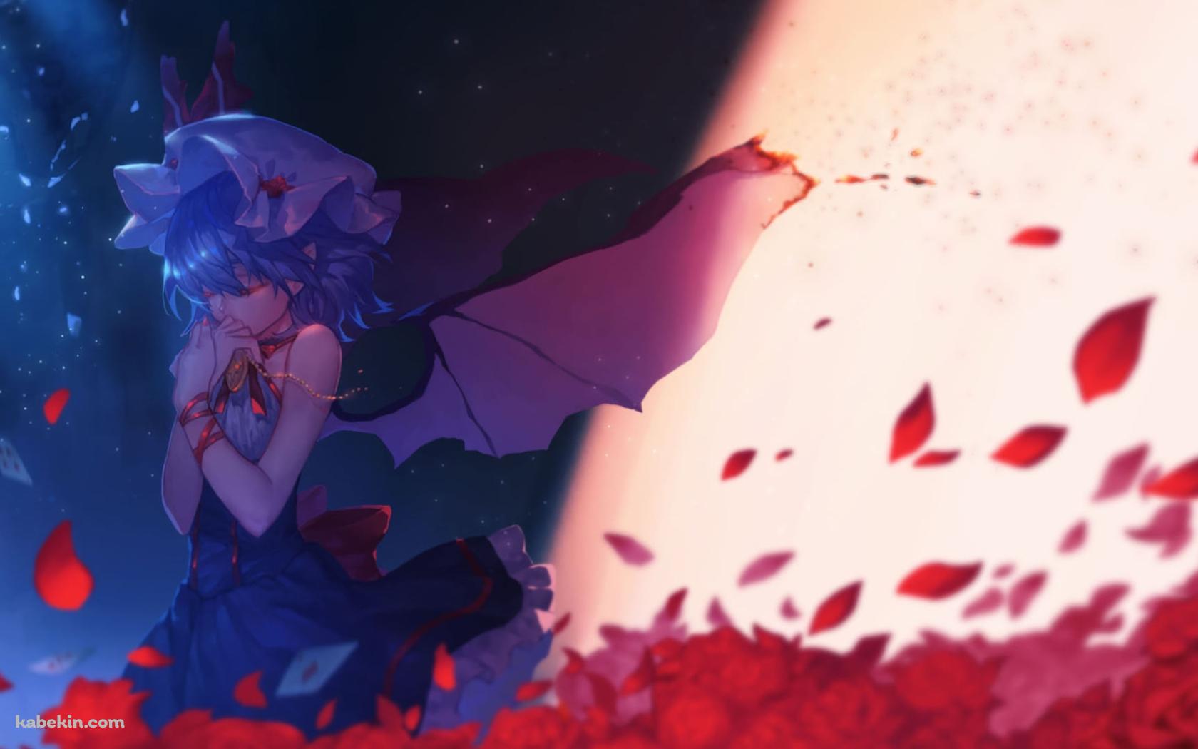 舞いちる赤い葉と目をつぶるレミリア・スカーレット / 東方の壁紙(1680px x 1050px) 高画質 PC・デスクトップ用
