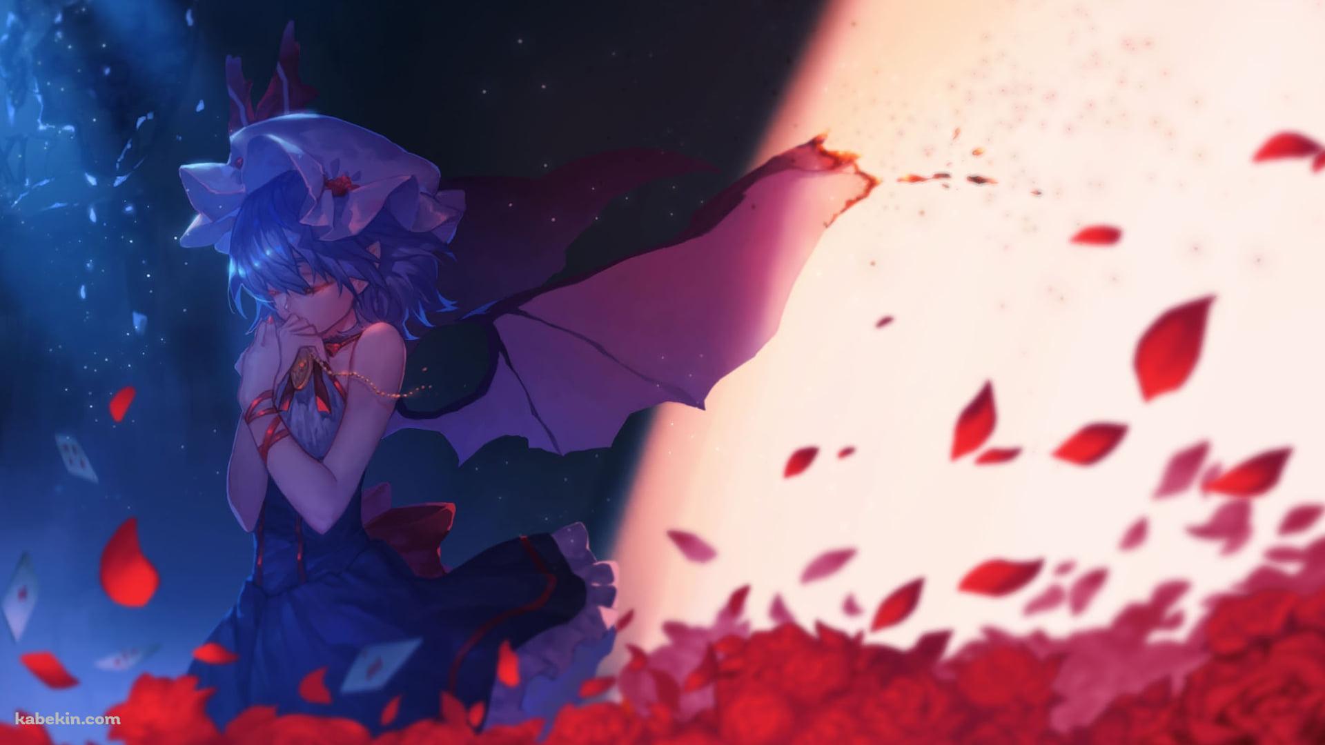 舞いちる赤い葉と目をつぶるレミリア・スカーレット / 東方の壁紙(1920px x 1080px) 高画質 PC・デスクトップ用