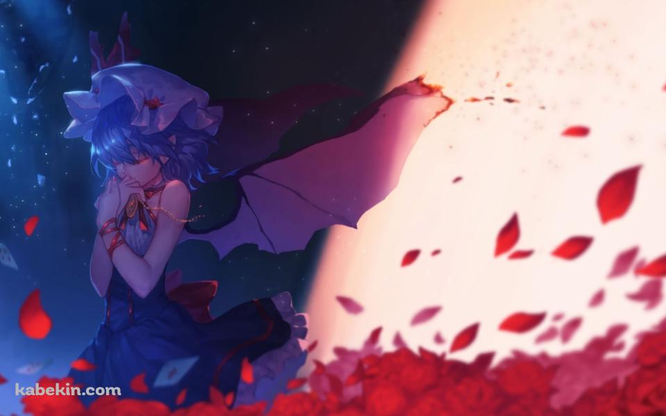 舞いちる赤い葉と目をつぶるレミリア・スカーレット / 東方の壁紙(960px x 600px) 高画質 PC・デスクトップ用