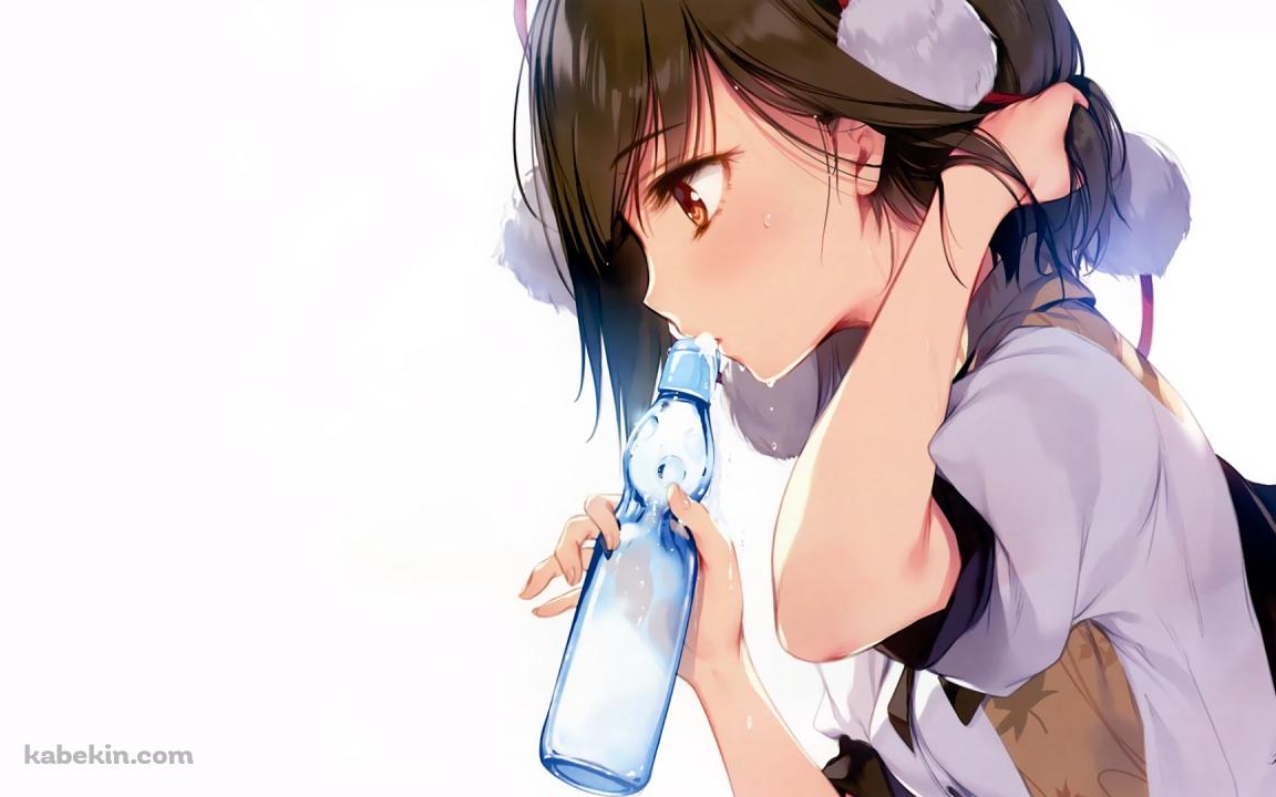 髪をかきあげてラムネを飲む射命丸文 / 東方の壁紙(1152px x 720px) 高画質 PC・デスクトップ用