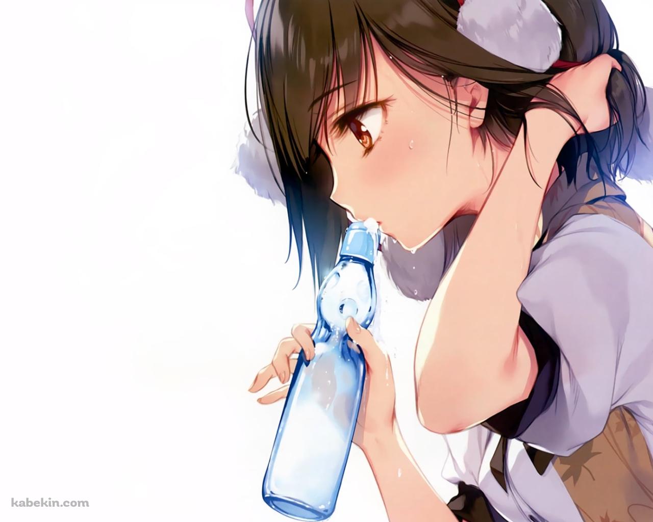 髪をかきあげてラムネを飲む射命丸文 / 東方の壁紙(1280px x 1024px) 高画質 PC・デスクトップ用