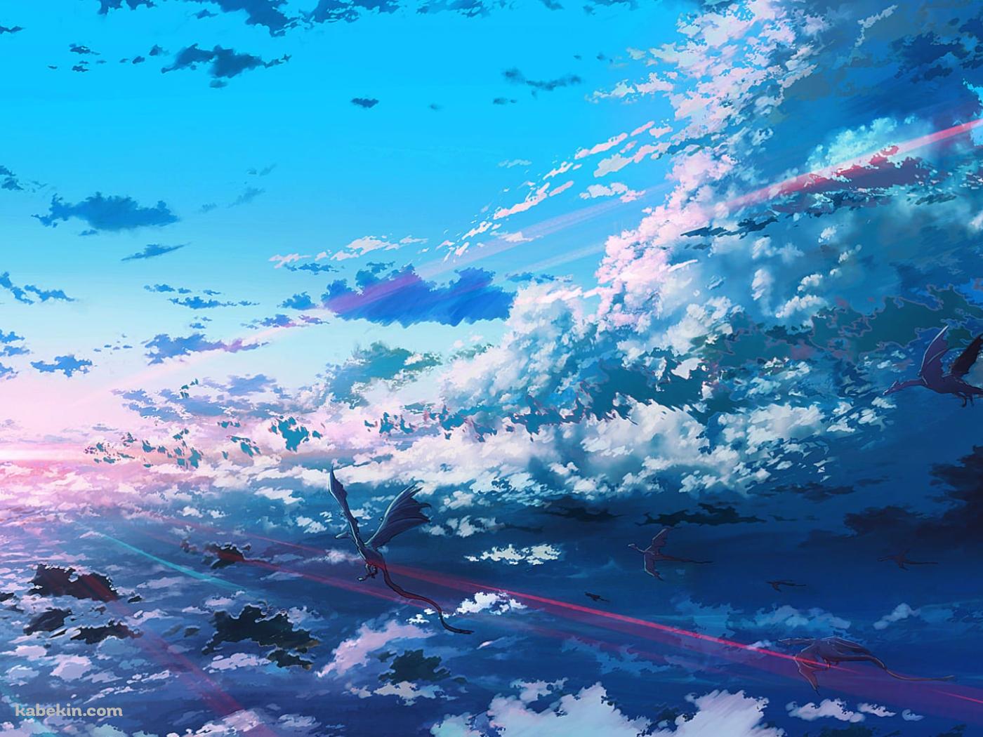 空高く飛翔するドラゴンの群れの壁紙(1400px x 1050px) 高画質 PC・デスクトップ用