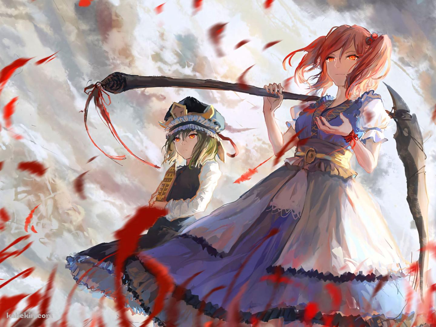 大きな黒い鎌を持つ小野塚小町と悔悟の棒を持つ四季映姫・ヤマザナドゥ / 東方の壁紙(1440px x 1080px) 高画質 PC・デスクトップ用