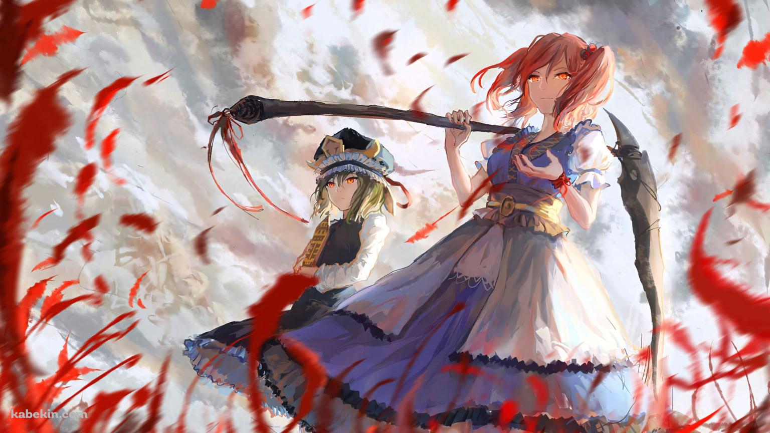 大きな黒い鎌を持つ小野塚小町と悔悟の棒を持つ四季映姫・ヤマザナドゥ / 東方の壁紙(1536px x 864px) 高画質 PC・デスクトップ用