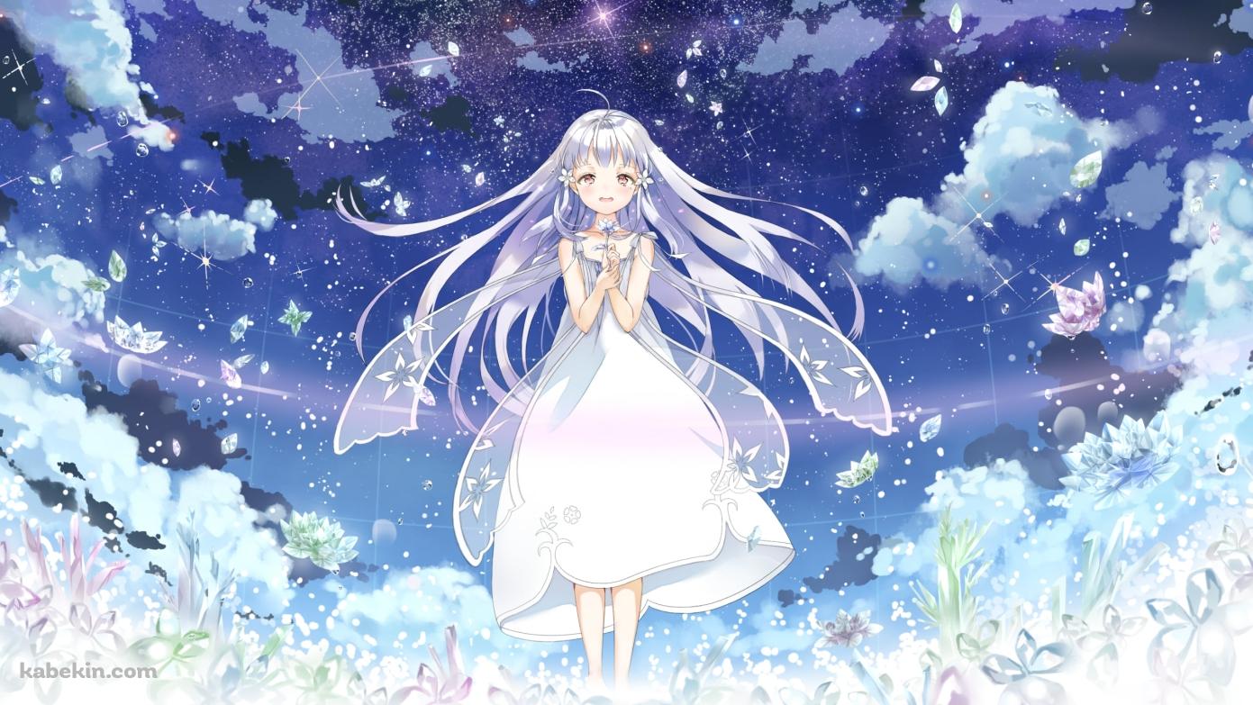 花畑と白いドレスを着た可愛いリモ / ガラスの花と壊す世界の壁紙(1391px x 783px) 高画質 PC・デスクトップ用