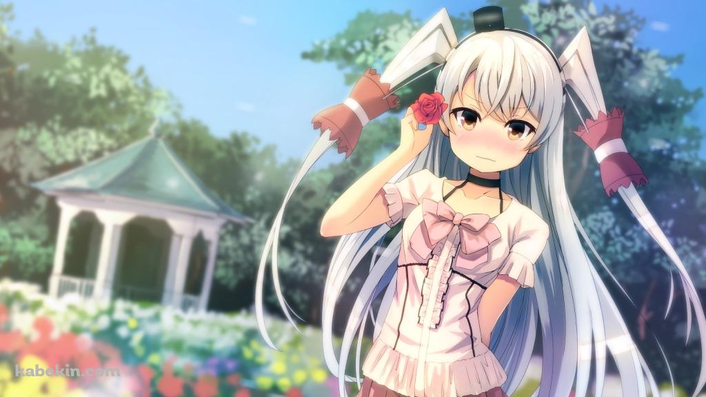 赤い薔薇を持つツインテールの天津風 / 艦これ / 艦隊これくしょんの壁紙(1024px x 576px) 高画質 PC・デスクトップ用