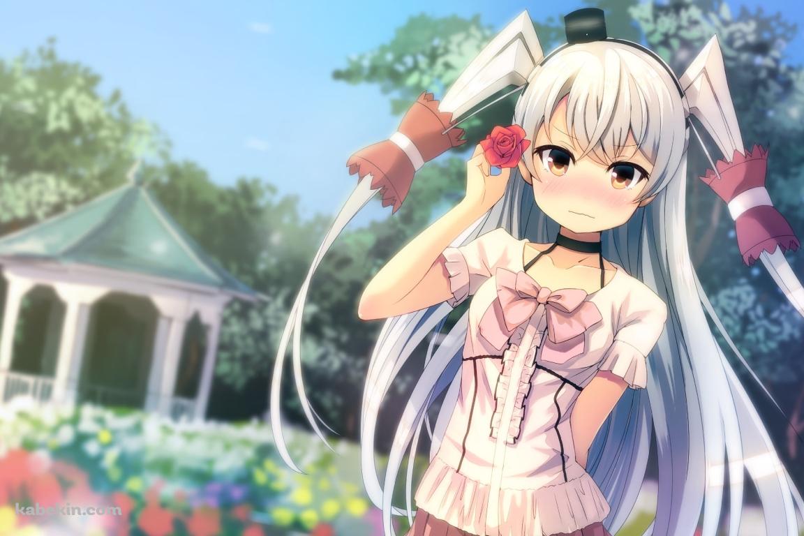 赤い薔薇を持つツインテールの天津風 / 艦これ / 艦隊これくしょんの壁紙(1152px x 768px) 高画質 PC・デスクトップ用