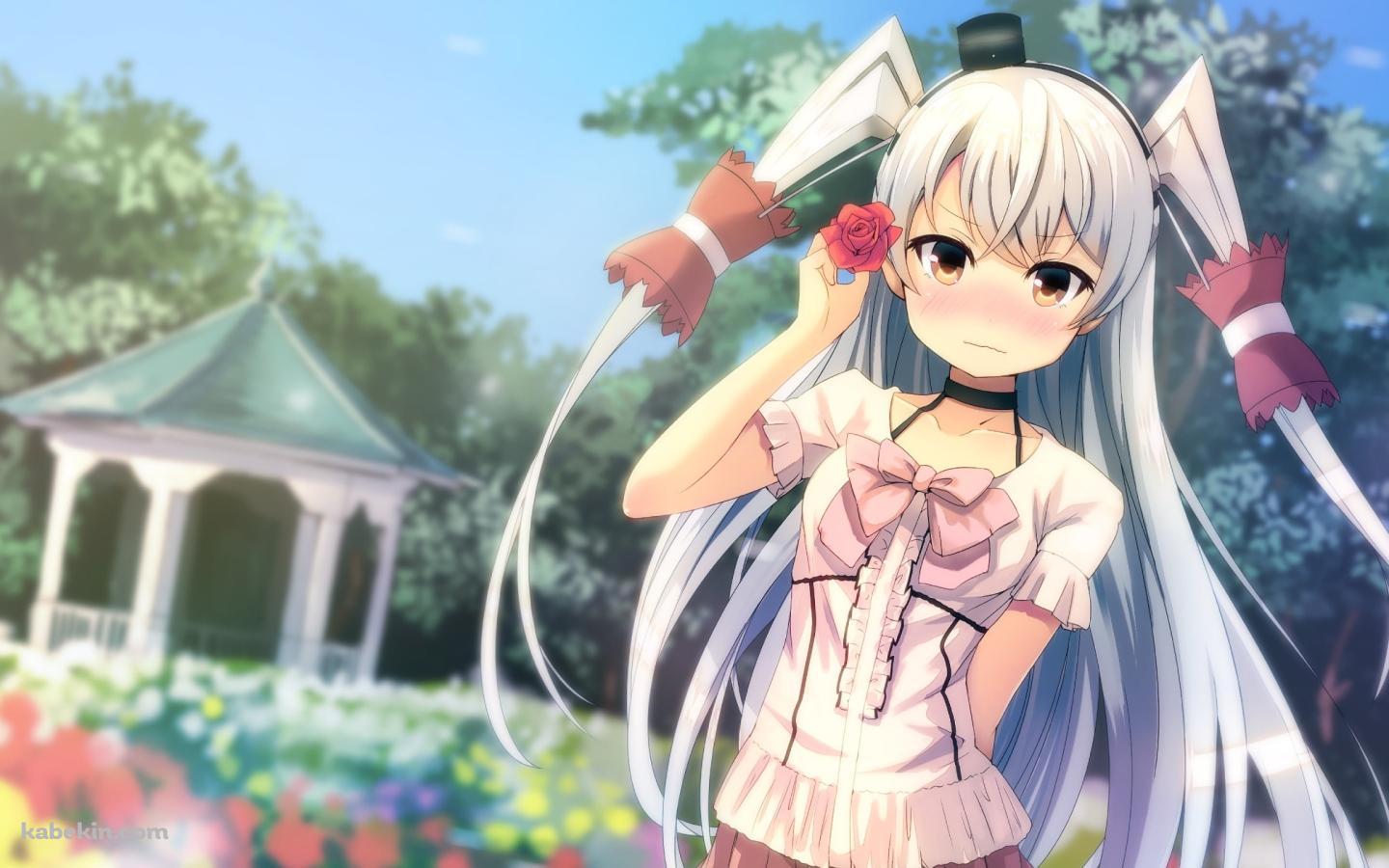 赤い薔薇を持つツインテールの天津風 / 艦これ / 艦隊これくしょんの壁紙(1440px x 900px) 高画質 PC・デスクトップ用