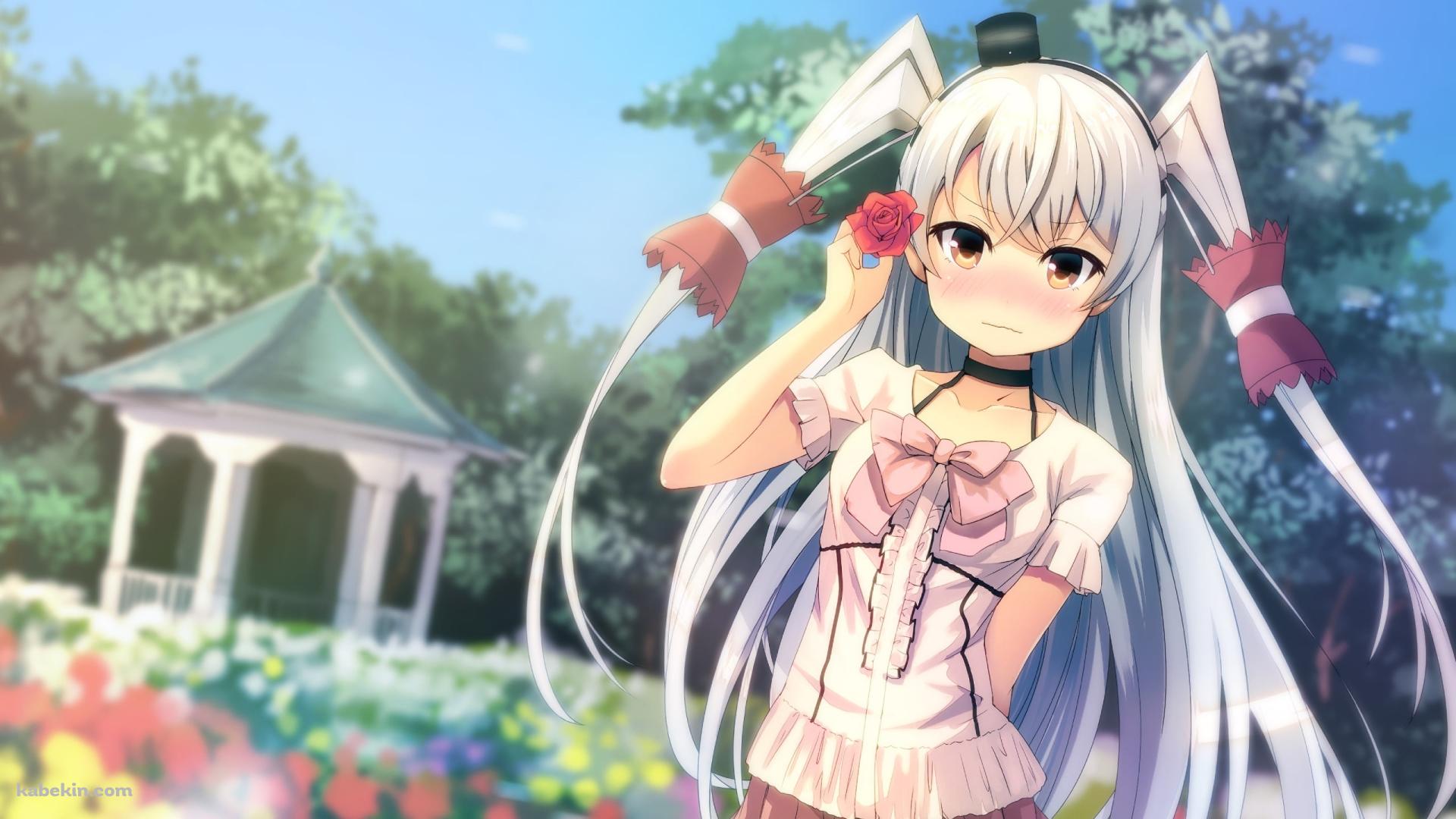 赤い薔薇を持つツインテールの天津風 / 艦これ / 艦隊これくしょんの壁紙(1920px x 1080px) 高画質 PC・デスクトップ用