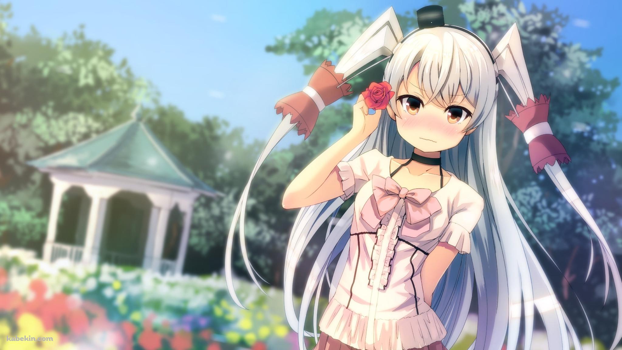 赤い薔薇を持つツインテールの天津風 / 艦これ / 艦隊これくしょんの壁紙(2048px x 1152px) 高画質 PC・デスクトップ用