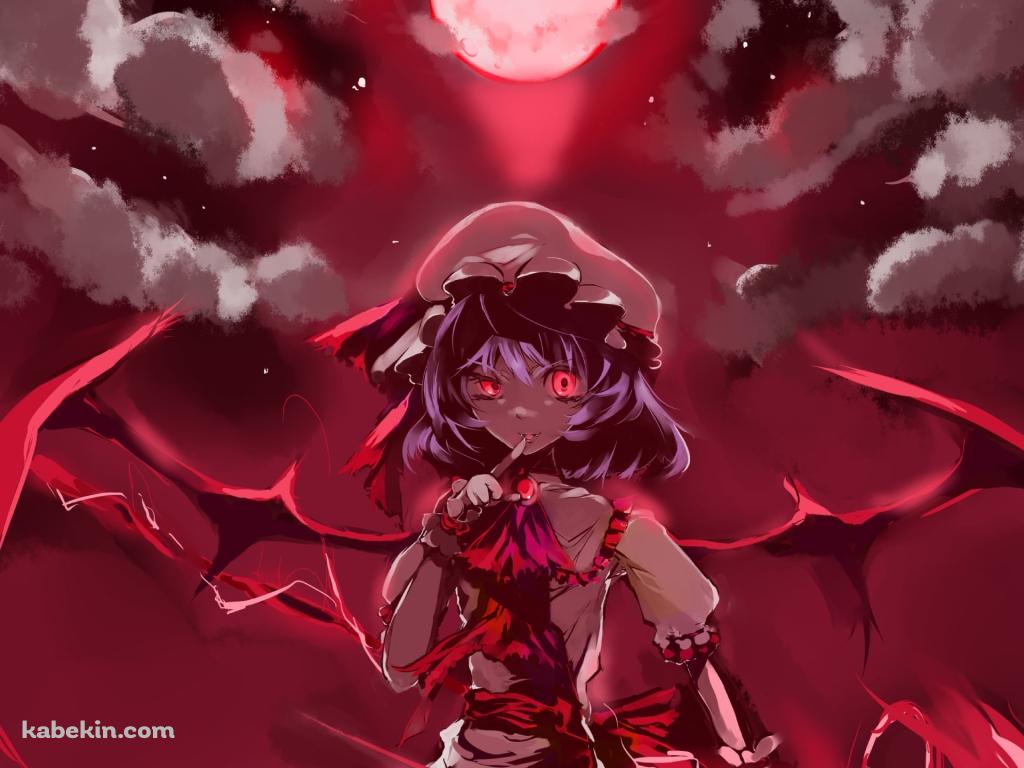 赤い月と右手の指を立てるレミリア・スカーレット / 東方の壁紙(1024px x 768px) 高画質 PC・デスクトップ用