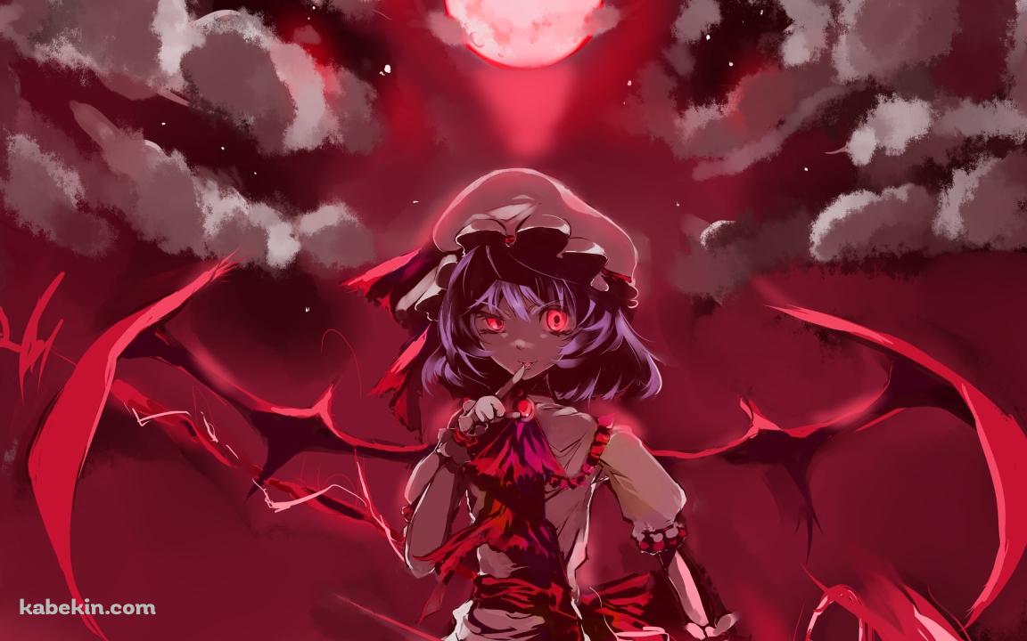 赤い月と右手の指を立てるレミリア・スカーレット / 東方の壁紙(1152px x 720px) 高画質 PC・デスクトップ用