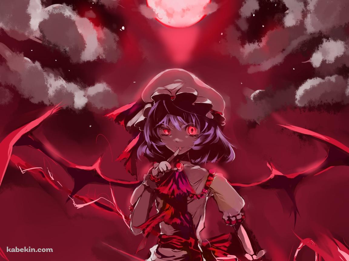 赤い月と右手の指を立てるレミリア・スカーレット / 東方の壁紙(1152px x 864px) 高画質 PC・デスクトップ用