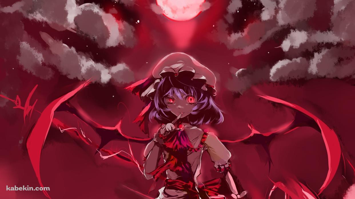 赤い月と右手の指を立てるレミリア・スカーレット / 東方の壁紙(1242px x 698px) 高画質 PC・デスクトップ用