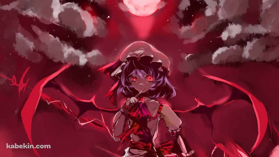 赤い月と右手の指を立てるレミリア・スカーレット / 東方の壁紙(960px x 540px) 高画質 PC・デスクトップ用