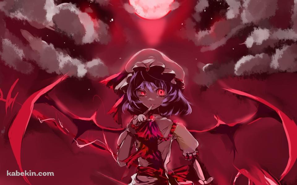 赤い月と右手の指を立てるレミリア・スカーレット / 東方の壁紙(960px x 600px) 高画質 PC・デスクトップ用