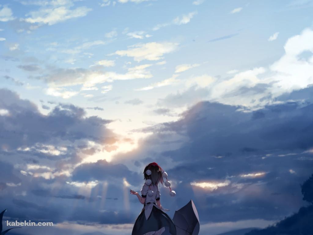 光射す空を見上げる射命丸文 / 東方の壁紙(1024px x 768px) 高画質 PC・デスクトップ用