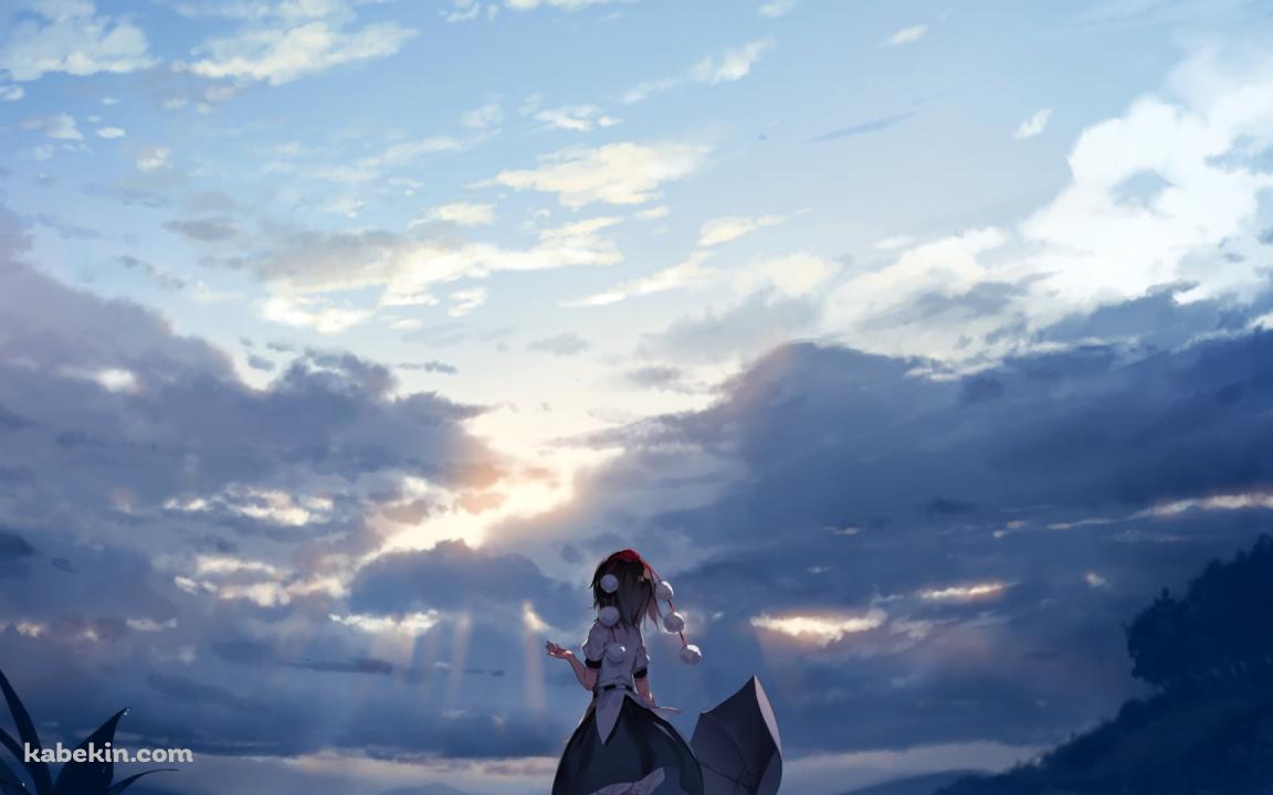 光射す空を見上げる射命丸文 / 東方の壁紙(1152px x 720px) 高画質 PC・デスクトップ用
