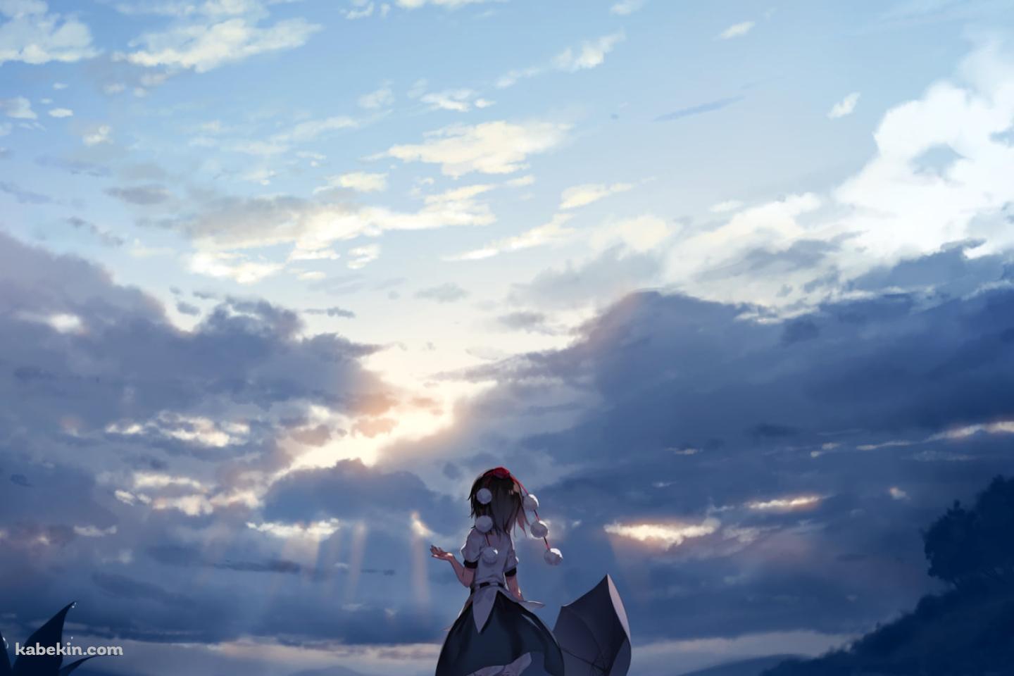 光射す空を見上げる射命丸文 / 東方の壁紙(1440px x 960px) 高画質 PC・デスクトップ用