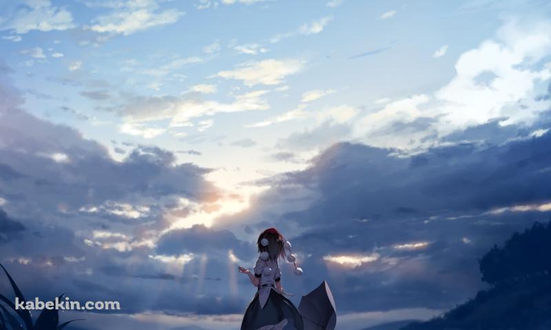 光射す空を見上げる射命丸文 / 東方の壁紙(800px x 480px) 高画質 PC・デスクトップ用