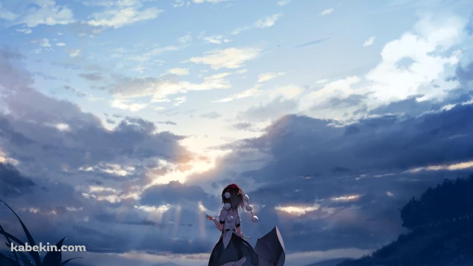 光射す空を見上げる射命丸文 / 東方の壁紙(960px x 540px) 高画質 PC・デスクトップ用
